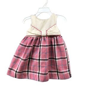 Vintage Polly Flinders Dress Girls 18M Wool Blend Pink Plaid Pinafore Sleeveless